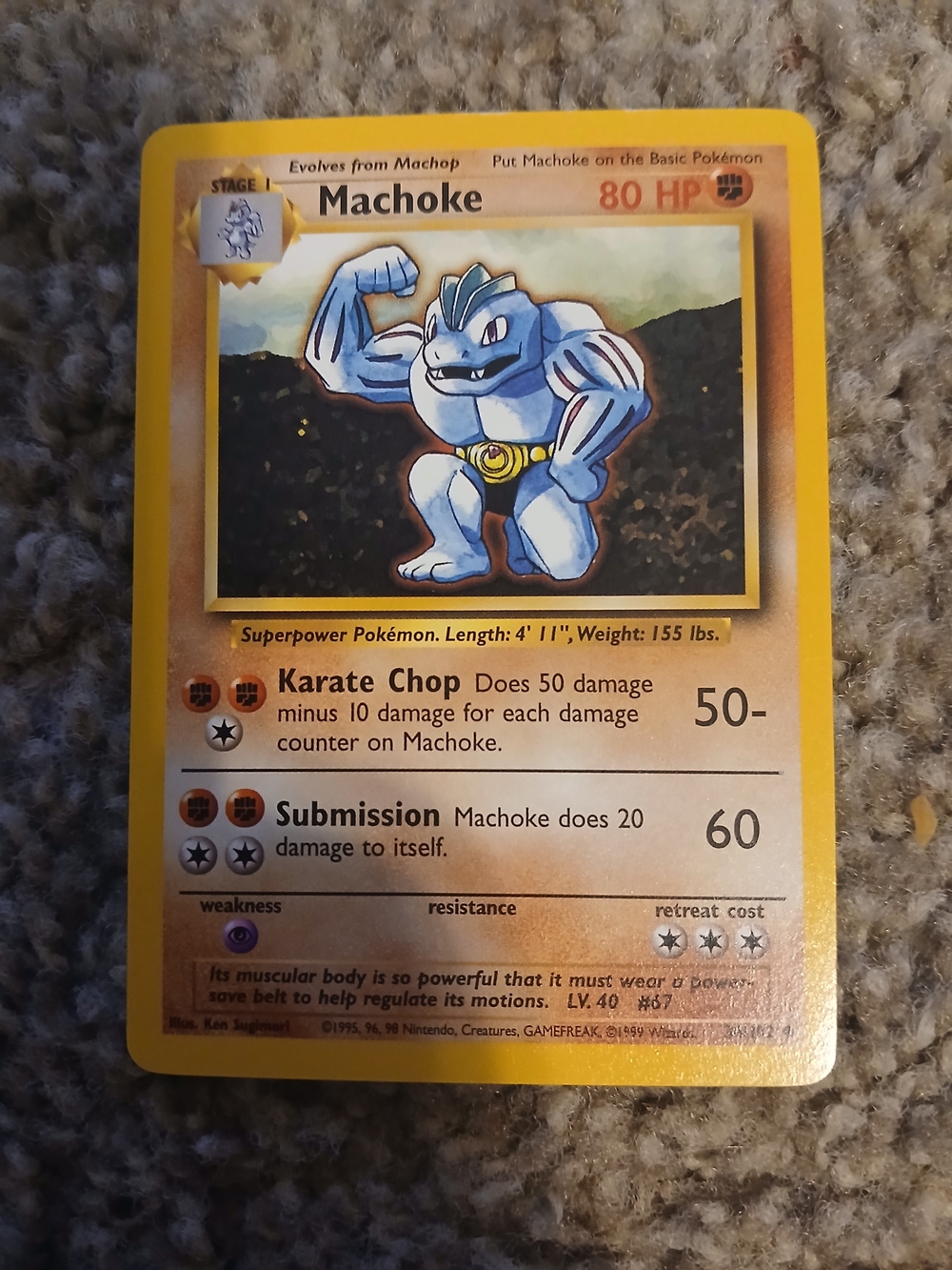 Pokemon Machoke Trading Card 34/102 Vintage